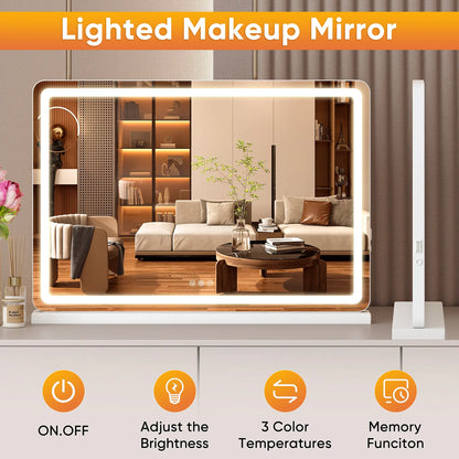 LED Lighted Vanity Mirror - Adjustable Lighted, 3  Dimmable Color Modes, Touch Screen Control.