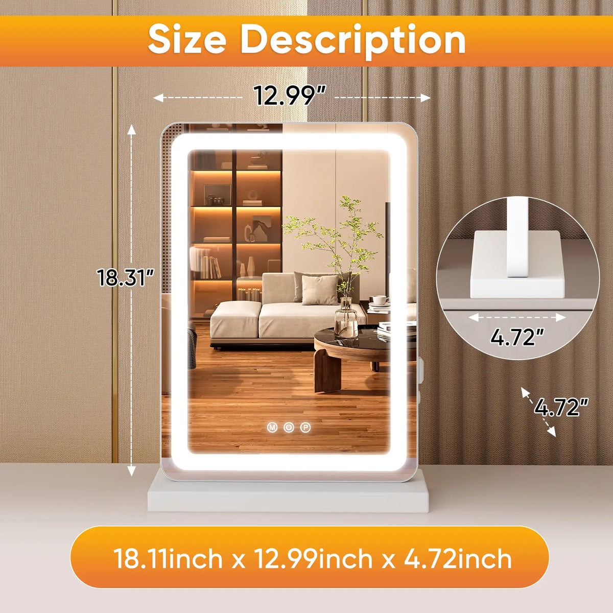 LED Lighted Vanity Mirror - Adjustable Lighted, 3  Dimmable Color Modes, Touch Screen Control.