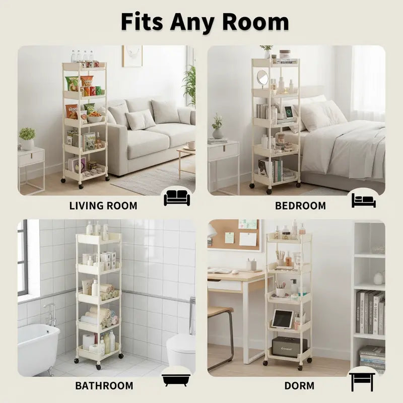 Multilayer Plastic Rolling Storage Cart with Wheels | Multi-Purpose Layered Organizer Shelf