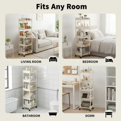 Multilayer Plastic Rolling Storage Cart with Wheels | Multi-Purpose Layered Organizer Shelf