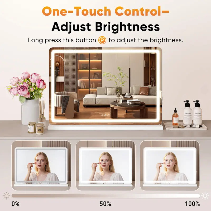 LED Lighted Vanity Mirror - Adjustable Lighted, 3  Dimmable Color Modes, Touch Screen Control.