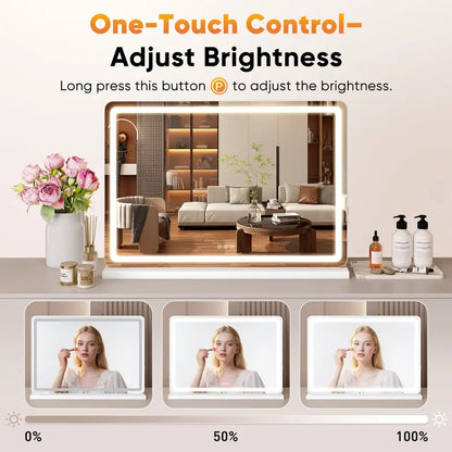 LED Lighted Vanity Mirror - Adjustable Lighted, 3  Dimmable Color Modes, Touch Screen Control.