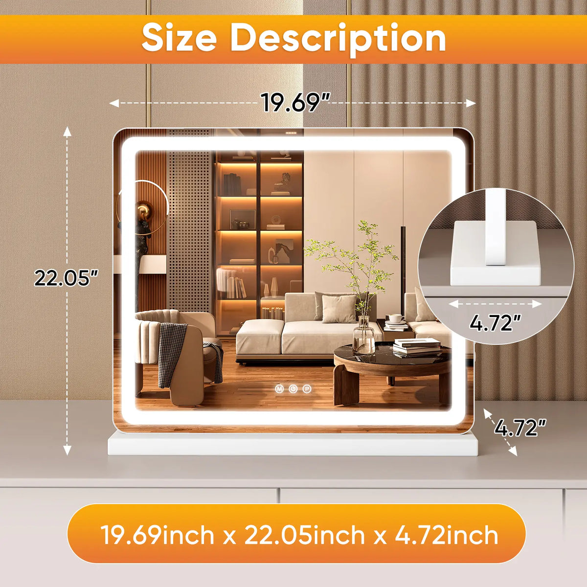 LED Lighted Vanity Mirror - Adjustable Lighted, 3  Dimmable Color Modes, Touch Screen Control.