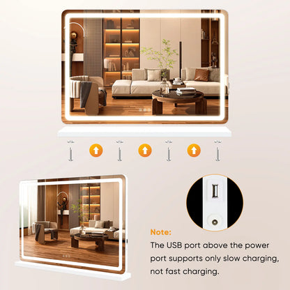 LED Lighted Vanity Mirror - Adjustable Lighted, 3  Dimmable Color Modes, Touch Screen Control.