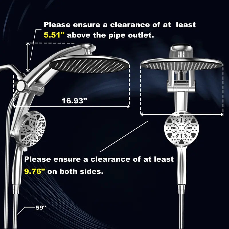 Dock-Free Dual Rain Shower Head Combo