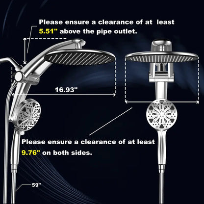 Dock-Free Dual Rain Shower Head Combo
